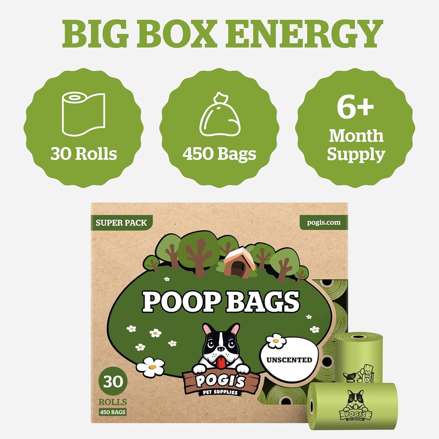 Pogi’S Poop Bags - 30 Unscented Rolls (450 Dog Poop Bags) - Leak-Proof, Earth-Friendly Poop Bags for Dogs